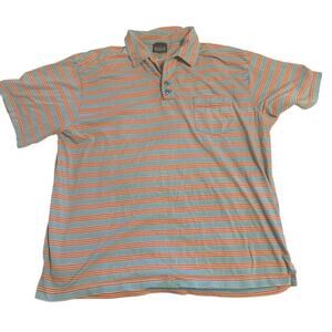 Patagonia Polo Collared Short Sleeve Striped Organic Cotton Shirt Blue/Orange L
